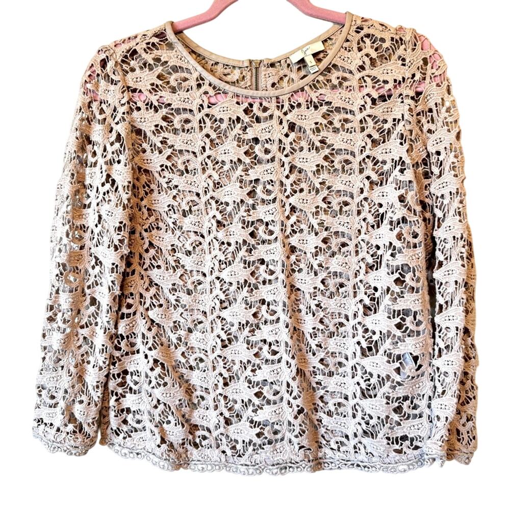 Joie Cream Lace Sheer Blouse Womens S Boxy Cropped Fit Beachy Casual Shirt Top